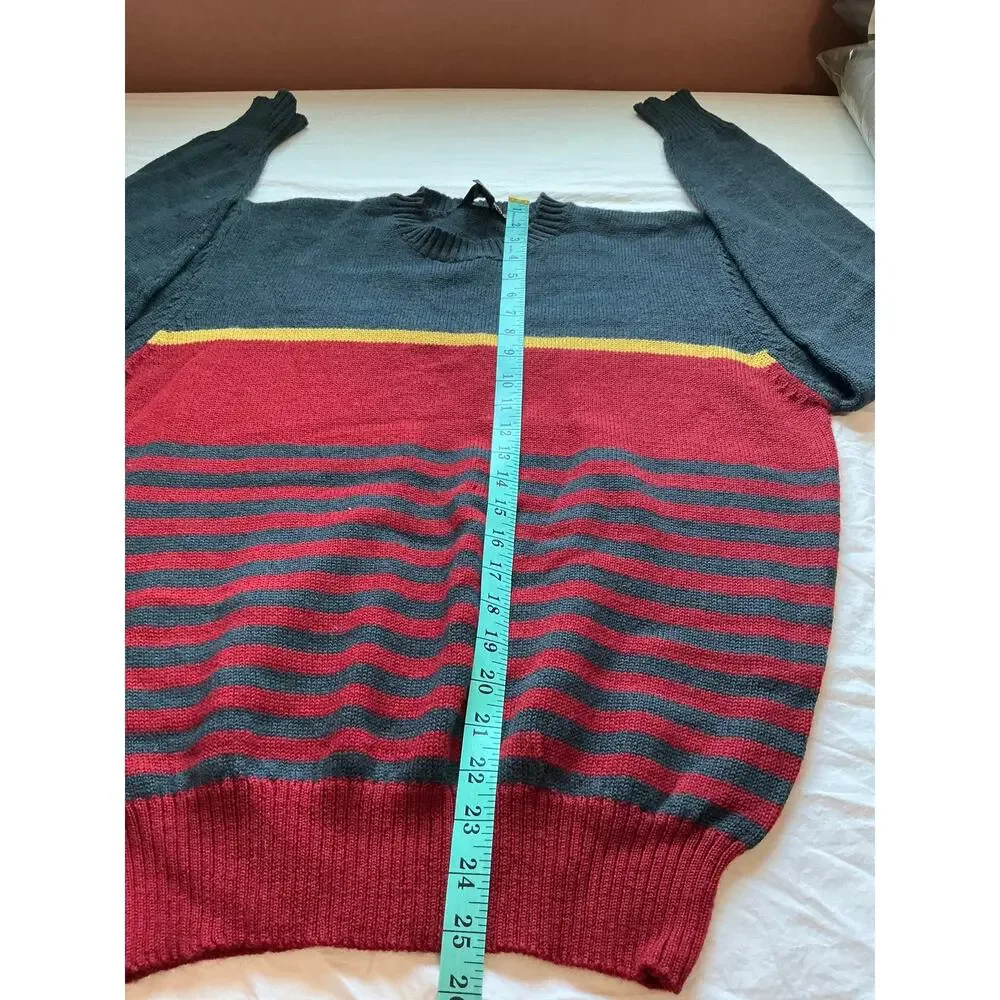 Vintage 70s Calvin Klein Striped Wool Sweater Men's Large Red/Navy